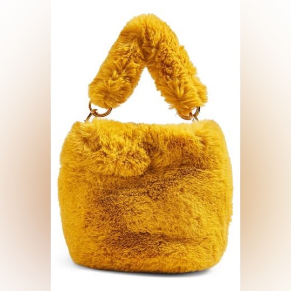 Topshop Faux Fur Shoulder Bag in Mustard